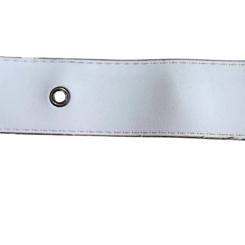 Metro 7 Stretch Medallion Belt Womens L/XL White Faux Croc Silver Western Boho
